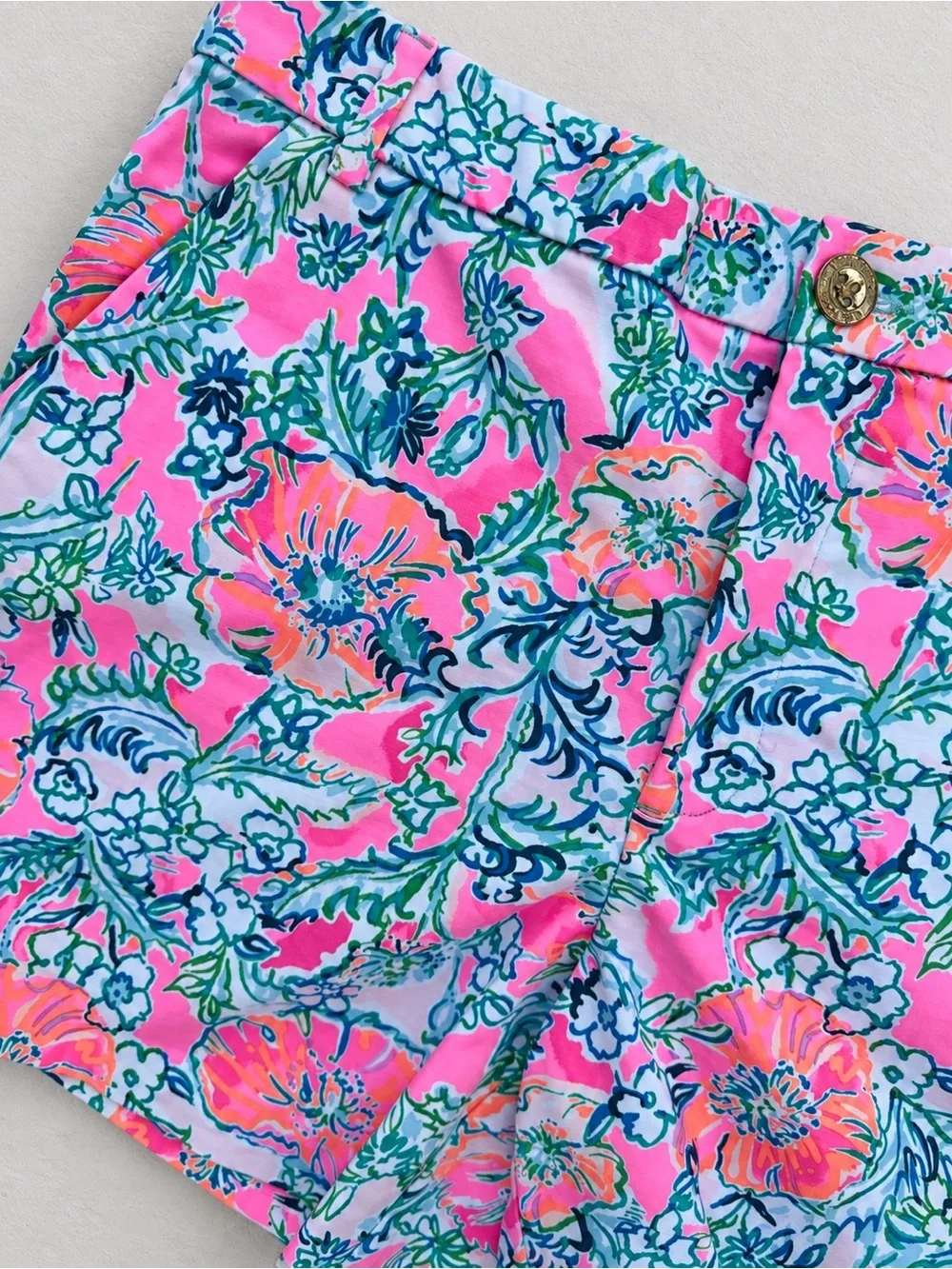 Lilly Pulitzer Size 12 Floral Print Callahan Shorts Pink Green Cotton Stretch